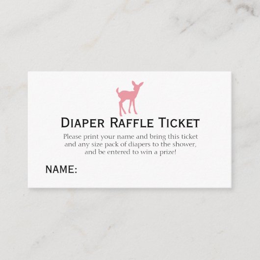Pink Deer Luier Raffle Ticket Meisjes Baby shower Informatiekaartje (Voorkant)