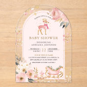 Pink Deer Winter Wonderland Arch Baby shower Acryl Uitnodigingen (Voorkant)