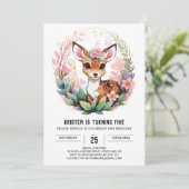 Pink Deer Woodland Adventure Meisje Verjaardag Kaart (Staand voorkant)