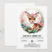 Pink Deer Woodland Adventure Meisje Verjaardag Kaart (Voorkant / Achterkant)