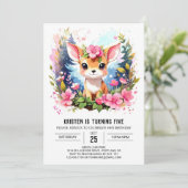 Pink Deer's Boho Meisje Verjaardag Uitnodiging (Staand voorkant)