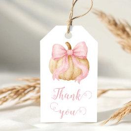 Pink delicate bow Pumpkin Baby Shower Cadeaulabel