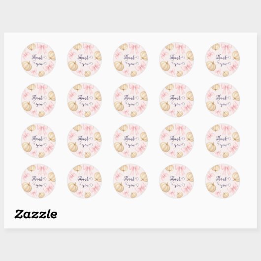 Pink delicate bow Pumpkin Baby Shower Ronde Sticker (Vel)