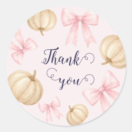 Pink delicate bow Pumpkin Baby Shower Ronde Sticker (Voorkant)