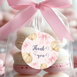 Pink delicate bow Pumpkin Baby Shower Ronde Sticker