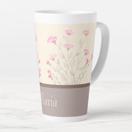 Pink Delicate Floral Art Designer Latte Mok (Rechterhoek)