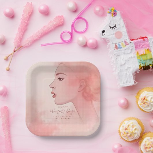 Pink Delicate Minimalist Woman Happy Women's Day Papieren Bordje (Feest)