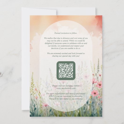 Pink Delicate Romantic Wildflowers Field Wedding Save The Date (Achterkant)