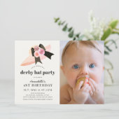 Pink Derby Pet Roos 1e verjaardag Foto Kaart (Staand voorkant)