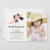 Pink Derby Pet Roos 1st Birthday Party Photo Invit Kaart (Voorkant)