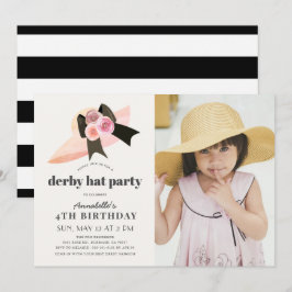 Pink Derby Pet Roos 1st Birthday Party Photo Invit Kaart