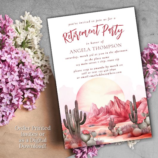 Pink Desert Waterverf Simple Retirement Party Inv Kaart