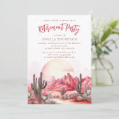 Pink Desert Waterverf Simple Retirement Party Inv Kaart (Staand voorkant)