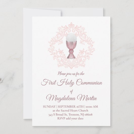pink design First Communion girl Kaart (Voorkant)