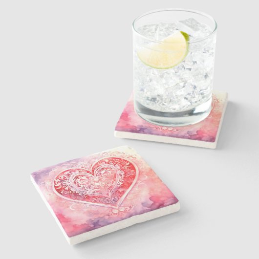 Pink Design Heart Stenen Onderzetter (Zijkant)