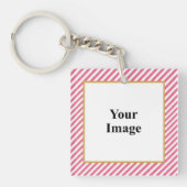 Pink Diagonal Stripe Photo Frame Sleutelhanger (Voorkant)