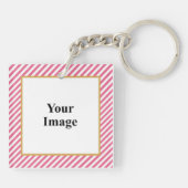 Pink Diagonal Stripe Photo Frame Sleutelhanger (Achterkant)
