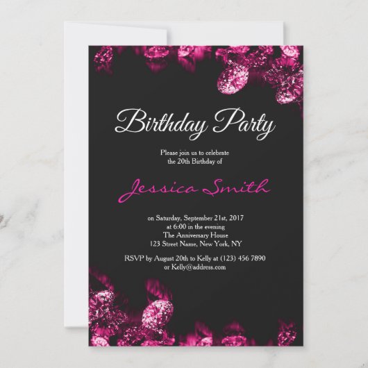 Pink Diamond Birthday Party Invite Kaart (Voorkant)