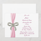 Pink Diamond Bow Bachelorette Party Uitnodiging (Voorkant / Achterkant)