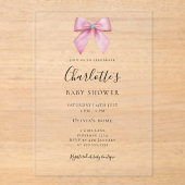 Pink Diamond Bow Girl Baby Shower  Acryl Uitnodigingen (Voorkant)
