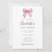 Pink Diamond Bow Girl Baby Shower Invitation Kaart (Voorkant)