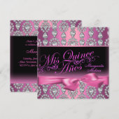 Pink Diamond & Bow Quinceanera Uitnodiging (Voorkant / Achterkant)
