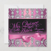 Pink Diamond & Bow Quinceanera Uitnodiging (Voorkant)