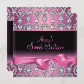 Pink Diamond & Bow Sweet Sixteen uitnodiging (Voorkant / Achterkant)
