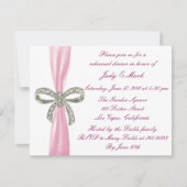 Pink Diamond Bow Wedding Rehearsal Dinner Invite Kaart (Voorkant)