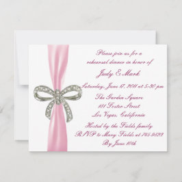 Pink Diamond Bow Wedding Rehearsal Dinner Invite Kaart