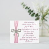 Pink Diamond Bow Wedding Rehearsal Dinner Invite Kaart (Staand voorkant)