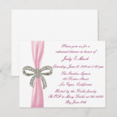 Pink Diamond Bow Wedding Rehearsal Dinner Invite Kaart (Voorkant / Achterkant)