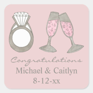 Pink Diamond Champagne Gefeliciteerd Wedding Vierkante Sticker