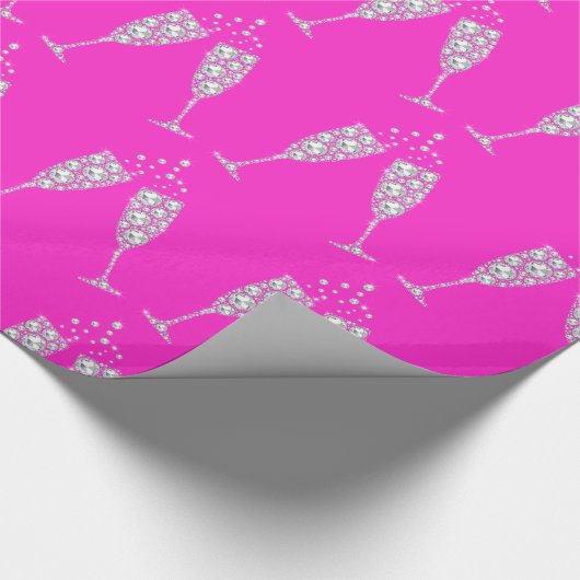 Pink Diamond Champagne Glass BIRTHDAY WEDING Cadeaupapier (Hoek)