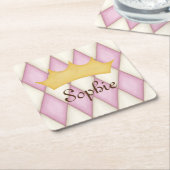 Pink Diamond Check Persoonlijke naam Princess Kartonnen Onderzetters (Schuin)