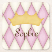 Pink Diamond Check Persoonlijke naam Princess Kartonnen Onderzetters (Voorkant)
