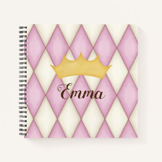 Pink Diamond Check Persoonlijke naam Princess Notitieboek (Voorkant)