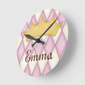 Pink Diamond Check Persoonlijke naam Princess Ronde Klok (Hoek)