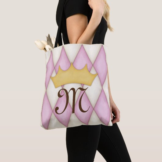 Pink Diamond Check Persoonlijke naam Princess Tote Bag (Dichtbij)