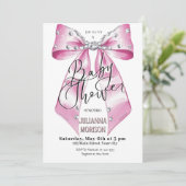Pink Diamond Coquette Bow Baby shower Girl Kaart (Staand voorkant)