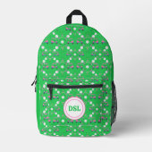 Pink Diamond Golf Bloem Ontwerpen Monogram Bedrukte Rugzak (Voorkant)