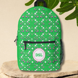 Pink Diamond Golf Floral Design Monogram Bedrukte Rugzak