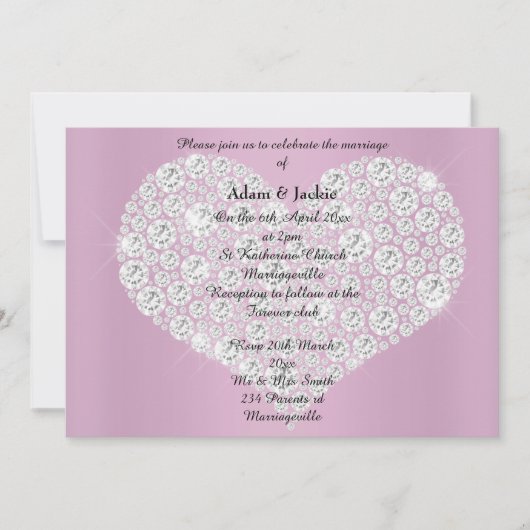 PINK DIAMOND HEART ELEGANT WEDDING Invitation Kaart (Voorkant)