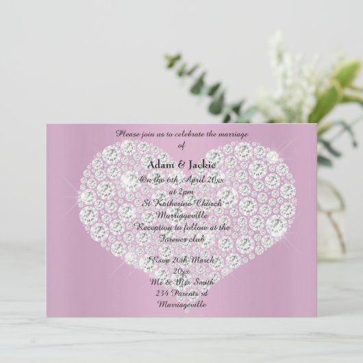 PINK DIAMOND HEART ELEGANT WEDDING Invitation Kaart (Staand voorkant)