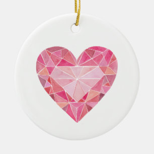 Pink Diamond Heart Gem LOVE YOU Artisan Keramisch Ornament