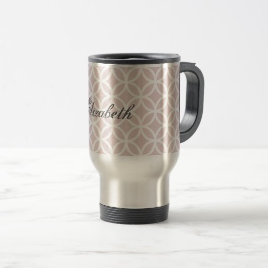 Pink Diamond Pattern Personalized Travel Mug Reisbeker (Voorkant rechts)