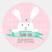 Pink Diamond Rabbit Floral Baby shower Ronde Sticker (Voorkant)