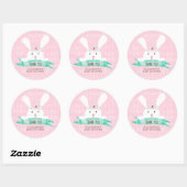 Pink Diamond Rabbit Floral Baby shower Ronde Sticker (Vel)