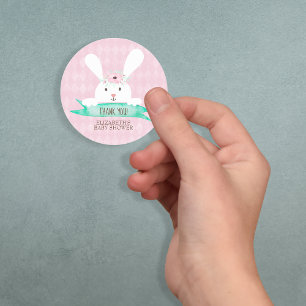 Pink Diamond Rabbit Floral Baby shower Ronde Sticker