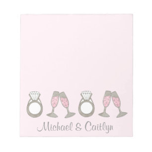 Pink Diamond Ring Champagne Glass Wedding Bride Notitieblok